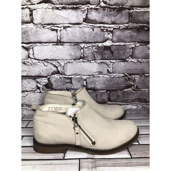 Hush Puppies Medium Moyen Ivory Suede Leather Zip Heel Booties Women Sz 8M US/39 - Picture 1 of 16